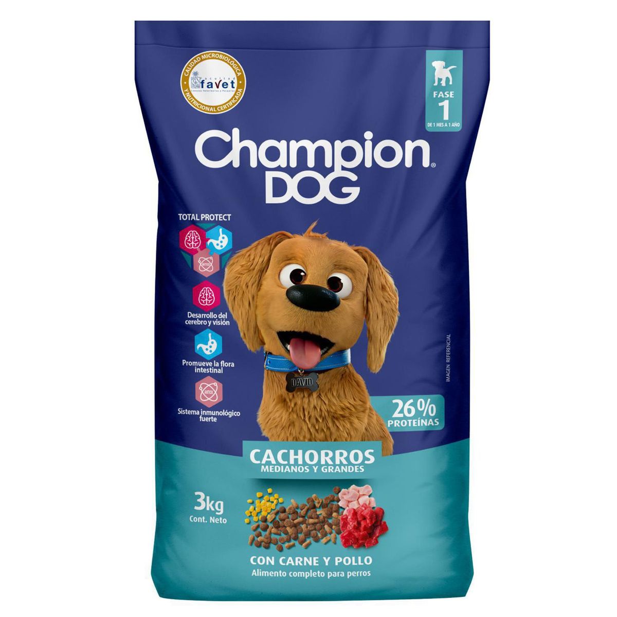 CHAMPION DOG - Alimento para Perro Cachorro Carne, pollo y leche 3 kg