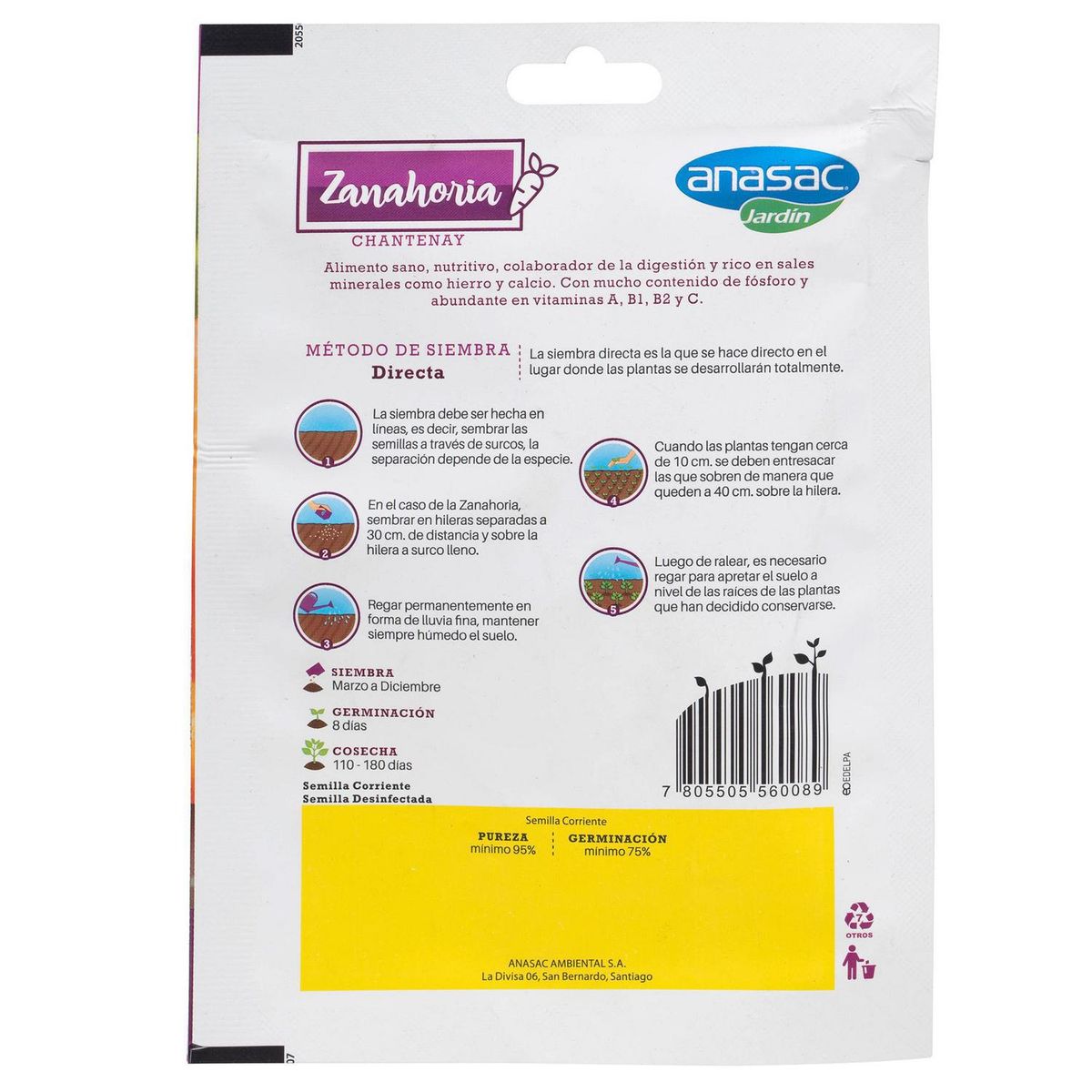 ANASAC - Semilla Zanahoria Sachet 5 gr Sachet