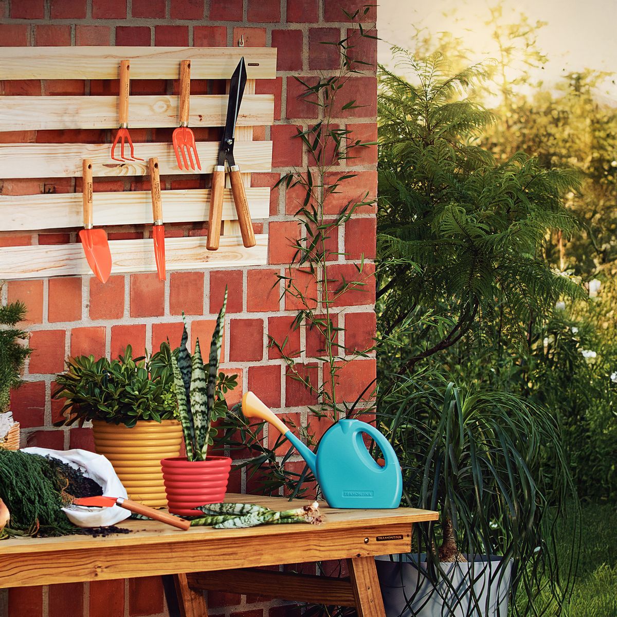 TRAMONTINA - Kit de herramientas de jardín de acero 3 piezas naranjo