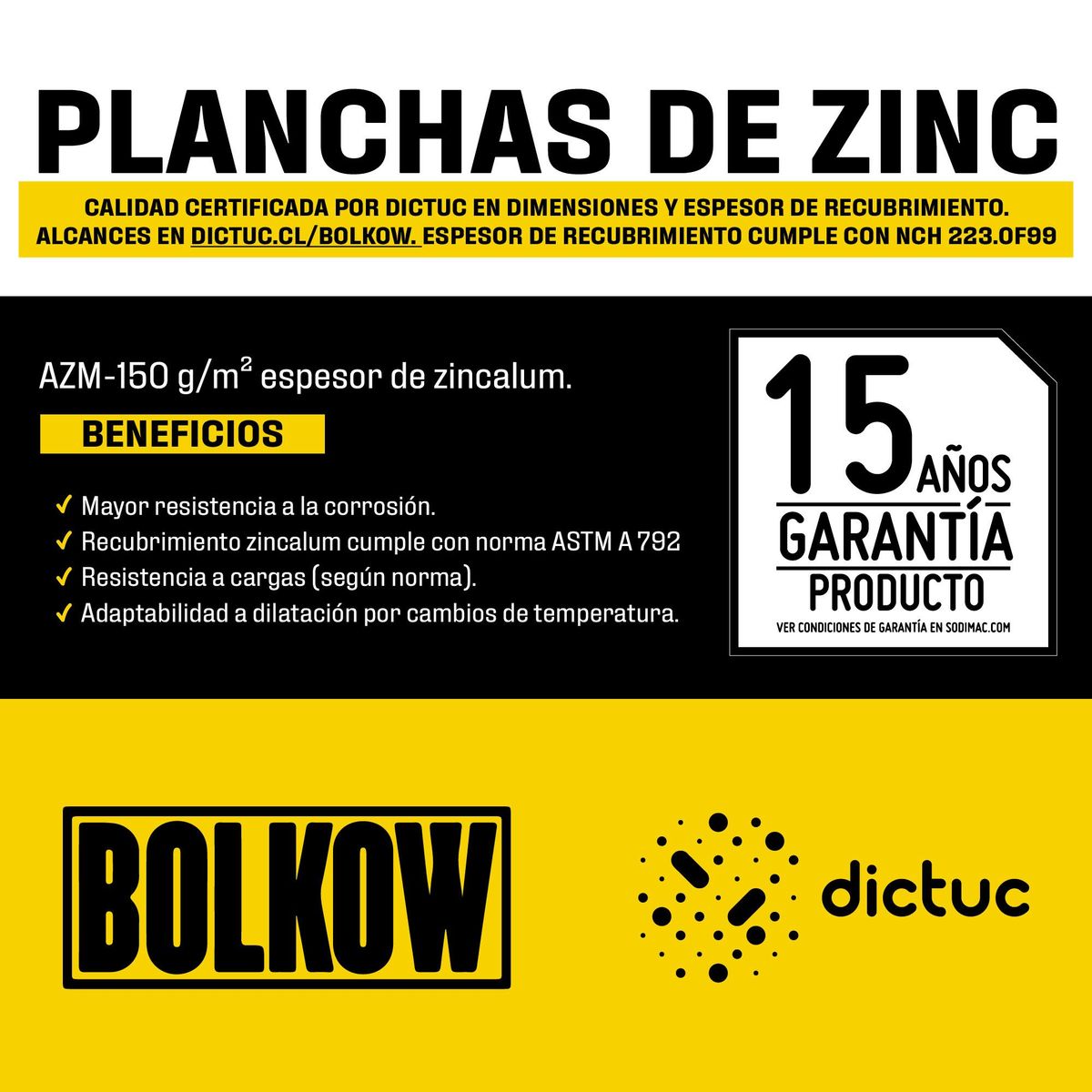 BOLKOW - Plancha Zinc Acanalada 0.35 mm 85.1x300 cm Gris AZM150