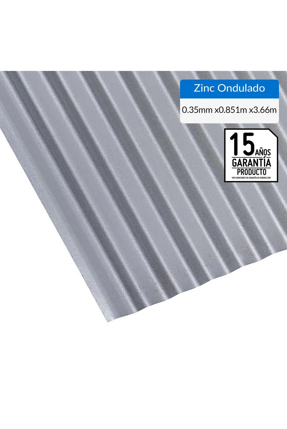 Plancha Zinc Acanalada 0.35 mm 85.1x366 cm Gris AZM150 | Sodimac Chile