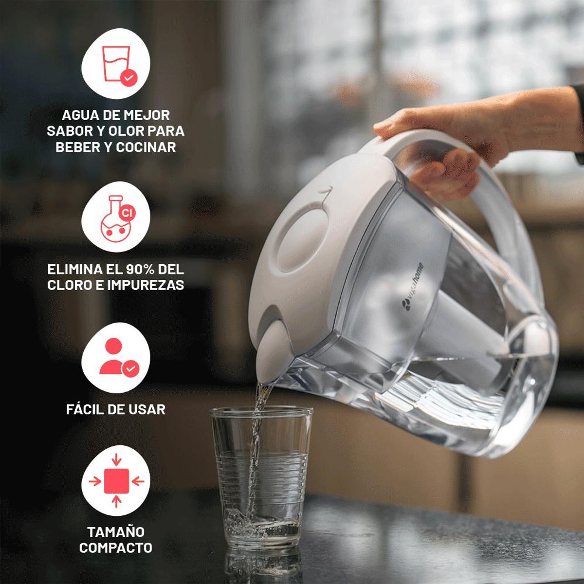 VIGAHOME - Jarra Filtrante de Plástico 2 l Standard Blanco