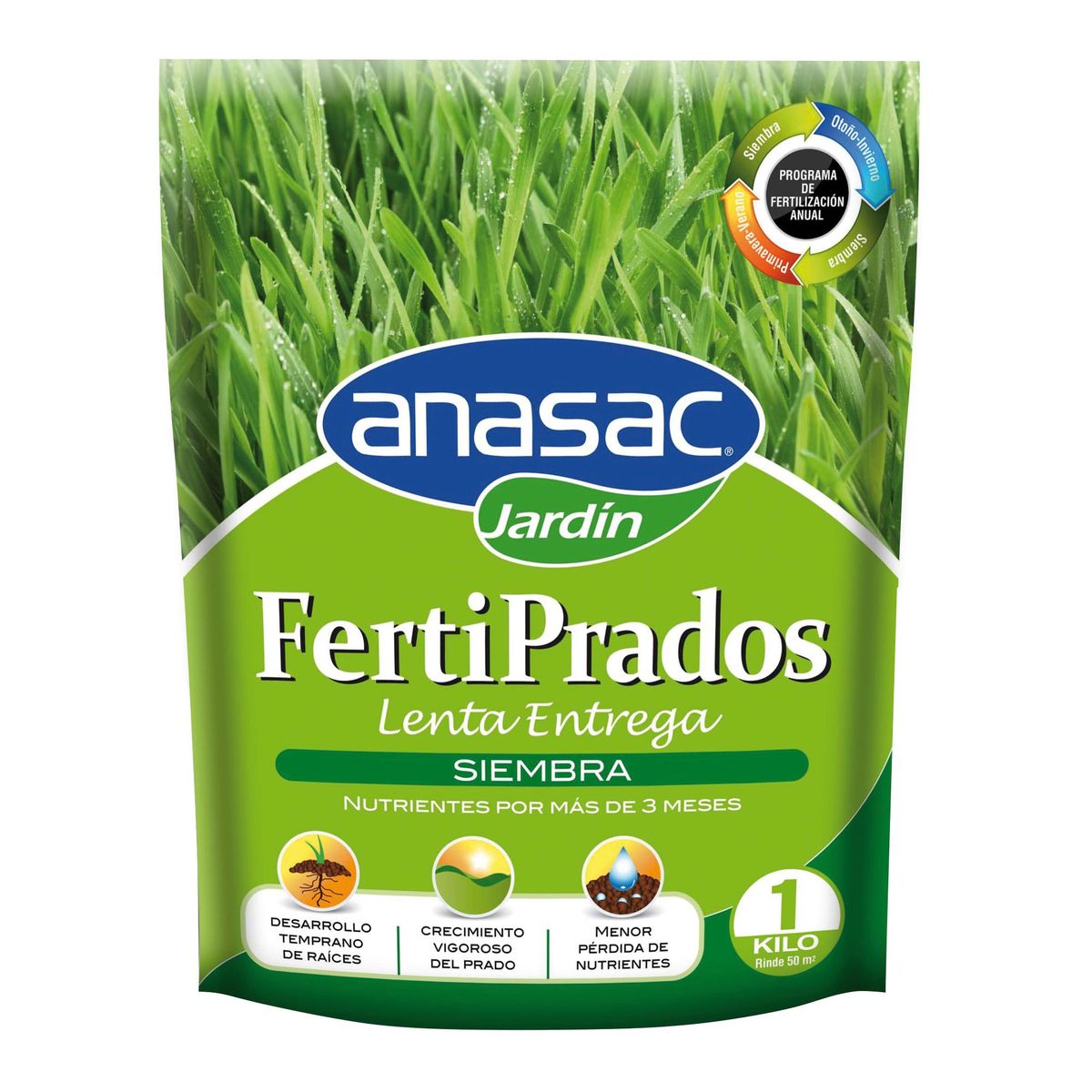 ANASAC - Fertilizante para césped Lenta Entrega Siembra 1 kg bolsa