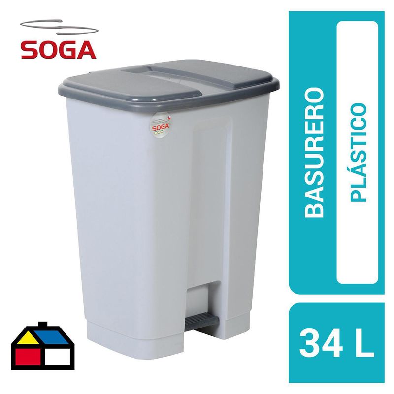 SOGA - Basurero 34 Litros Plástico Gris
