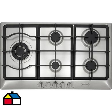 Encimera a gas 5 quemadores gris.
