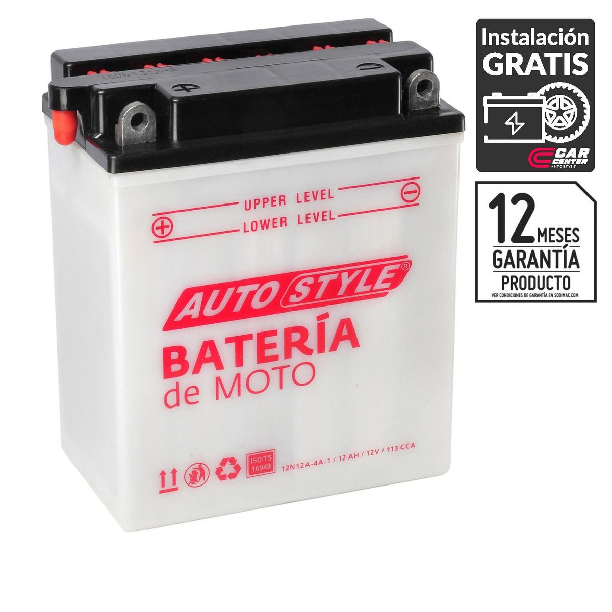 AUTOSTYLE - Batería de Moto 12 Ah Positivo Izquierdo 
