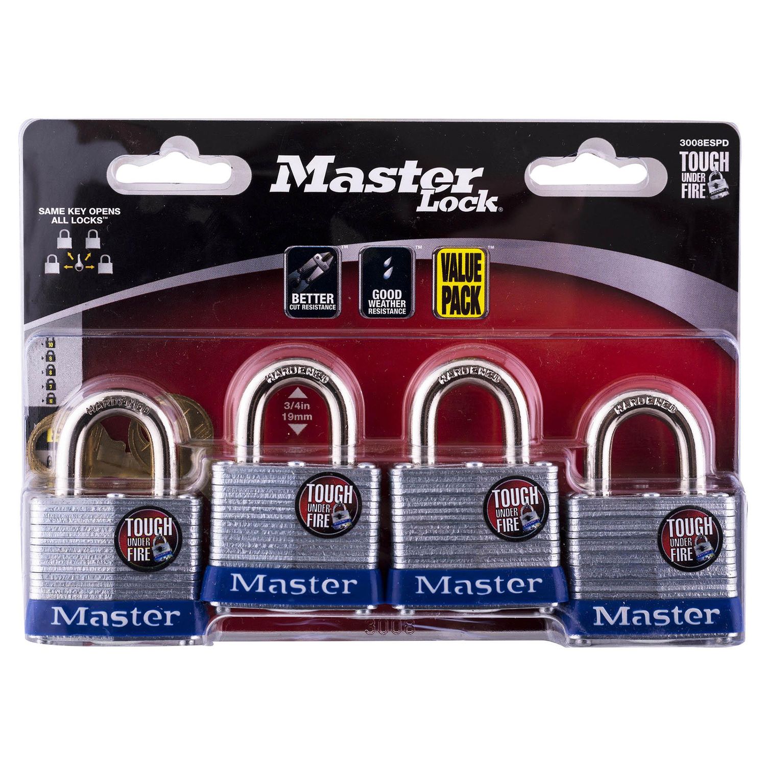 MASTER LOCK Set Candados 4 unidades 40 mm Plateado/Azul con Llaves