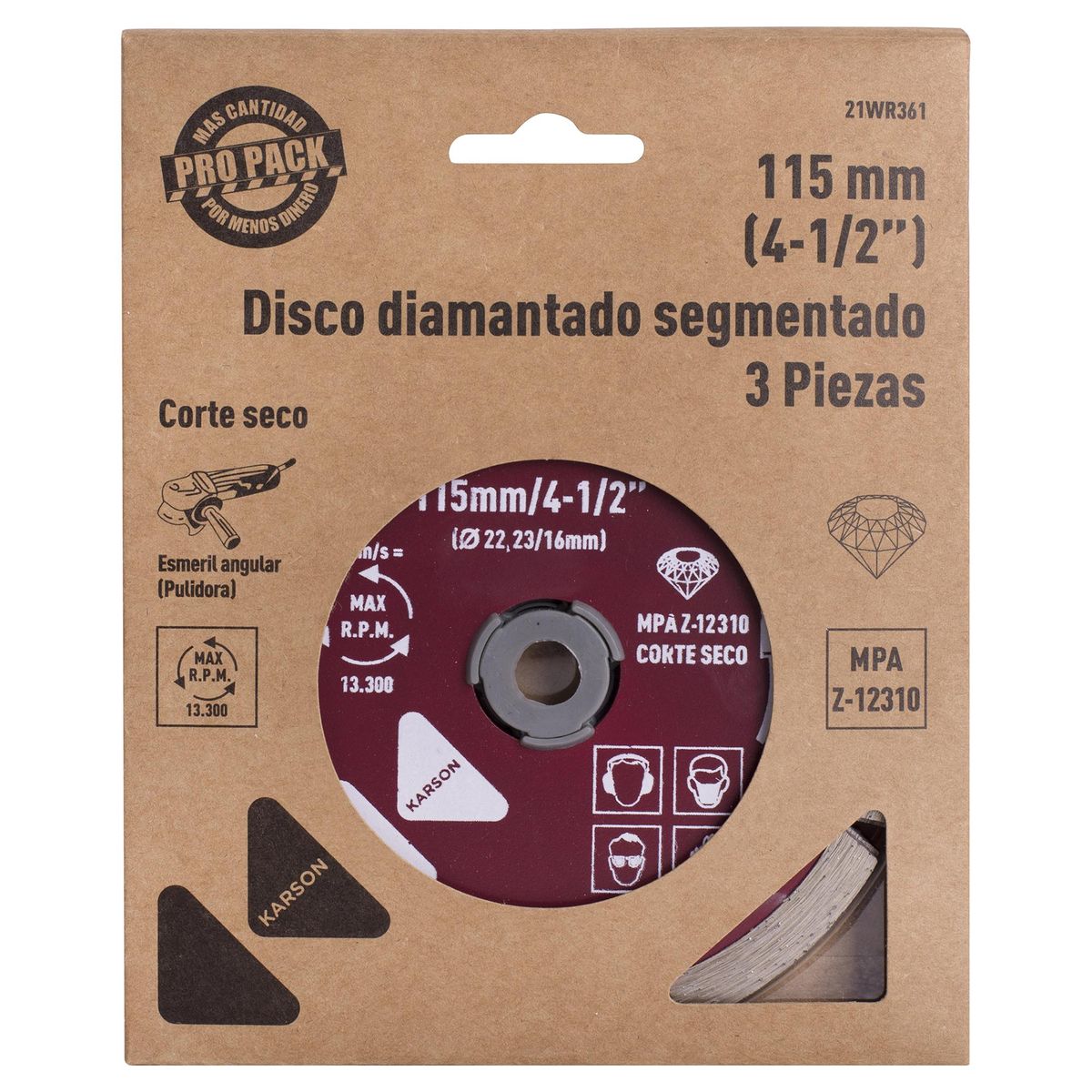 KARSON - Pack de discos de diamante 4,5" acero 3 unidades