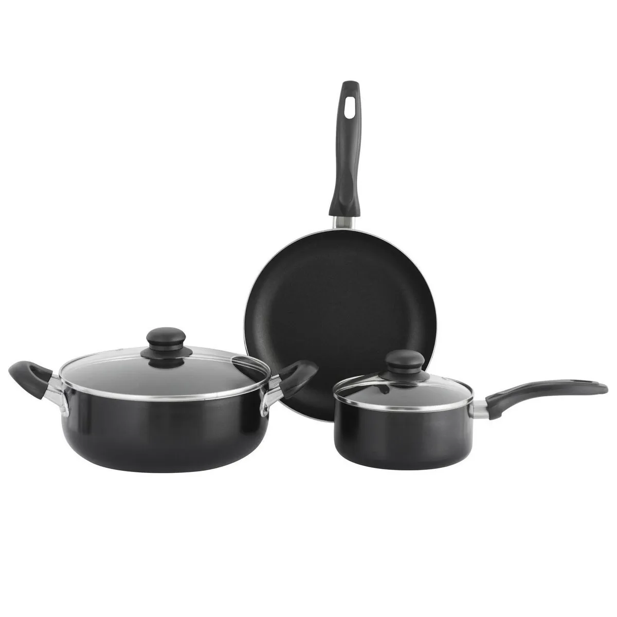 CASA BONITA - Batería de Cocina 5 Piezas Acero inoxidable Antiadherente Negro