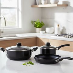 Batería de Cocina 5 Piezas Acero inoxidable Antiadherente Negro