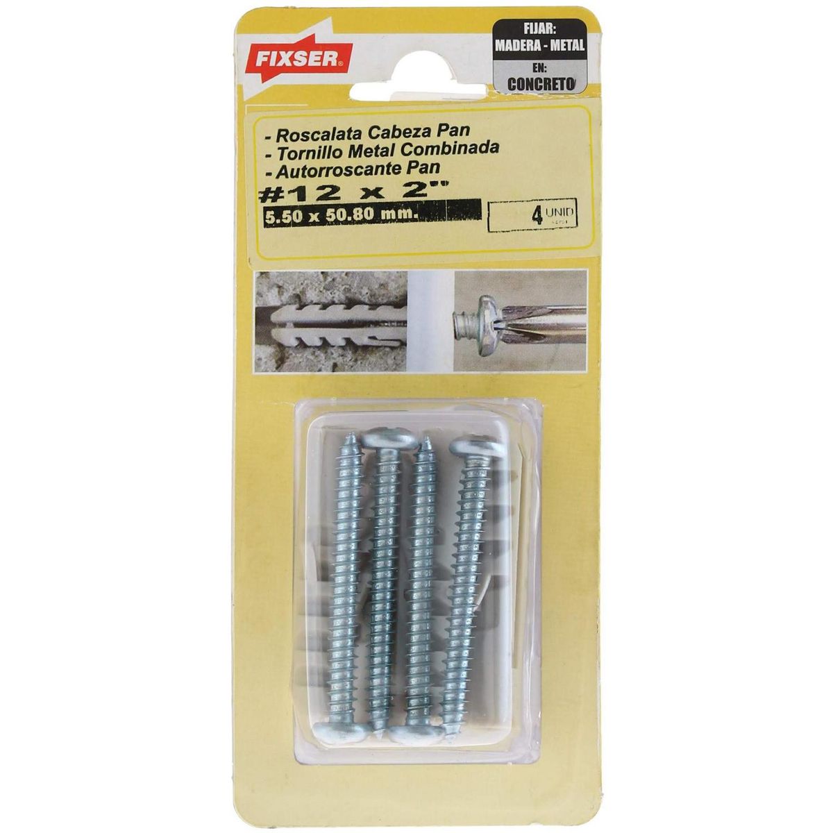 FIXSER - Tornillo Roscalata Metal 2 " 12 mm 4 unidad(es)