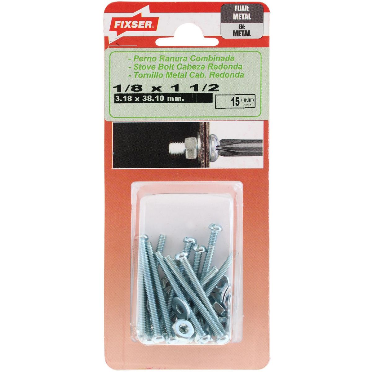 FIXSER - Perno 1/8X1 1/2+Tuerca+Gol 15U