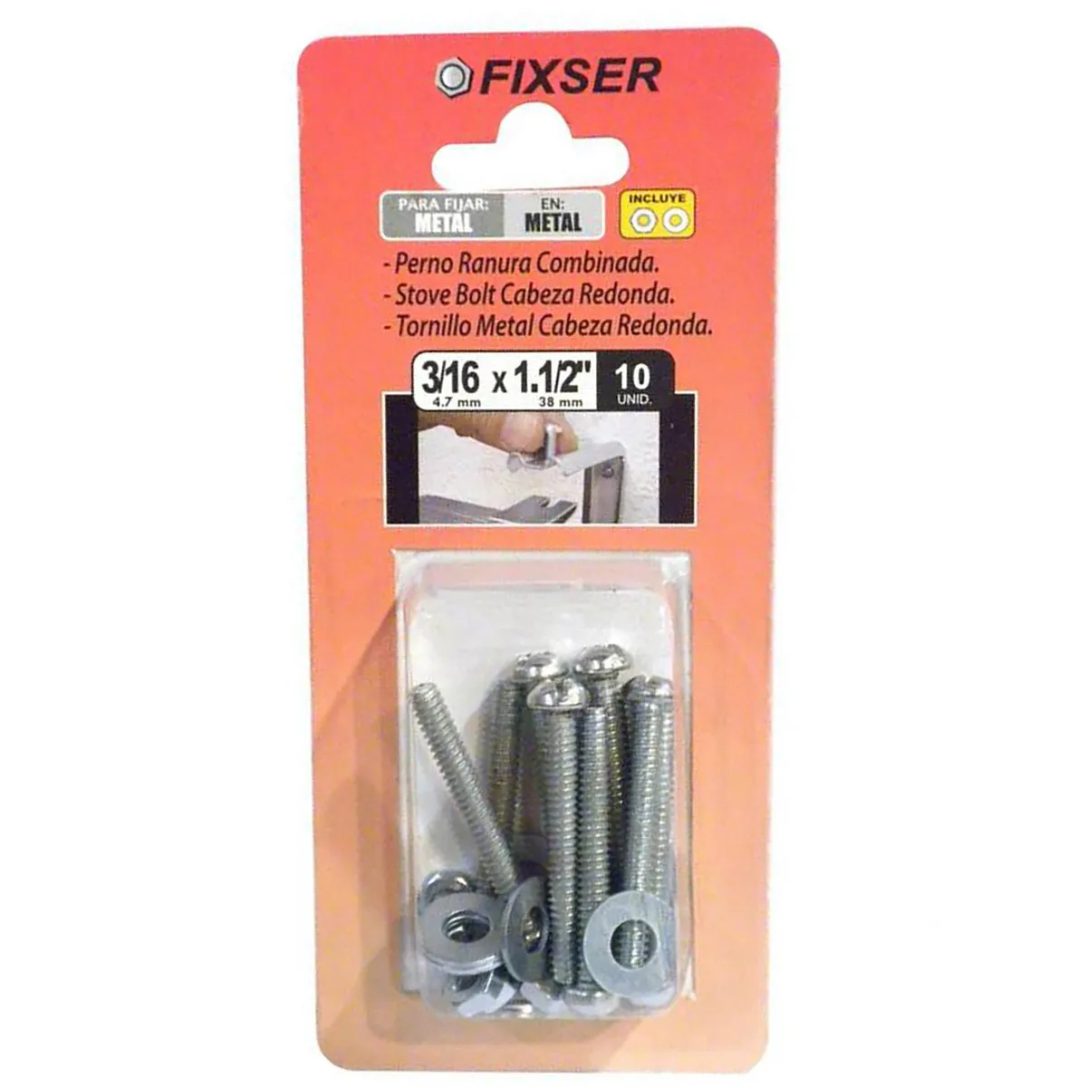 FIXSER - Perno 3/16X1 1/2+Tuerca+Gol 10