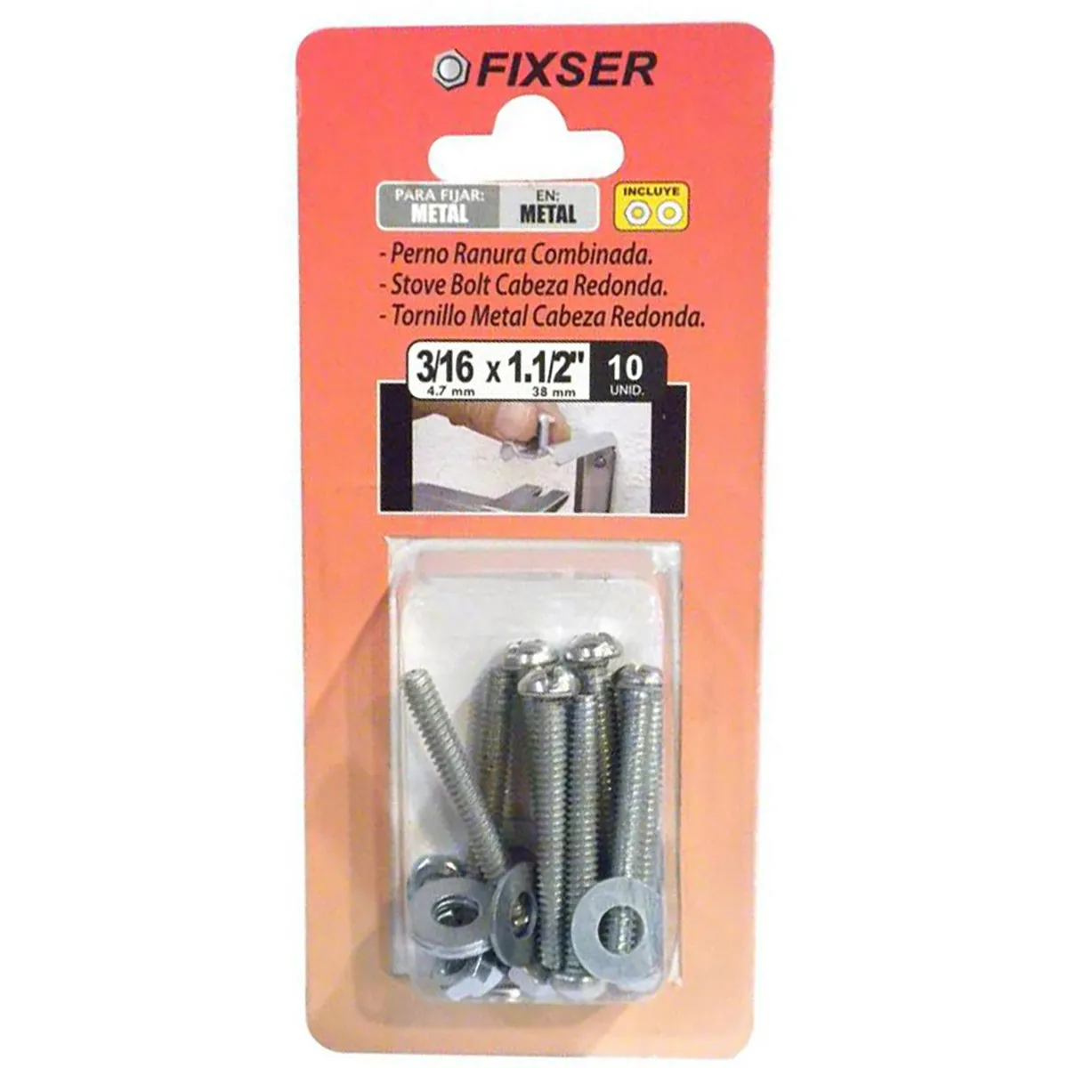 FIXSER - Perno 1/4 X 1" + Tuerca+Gol 8U