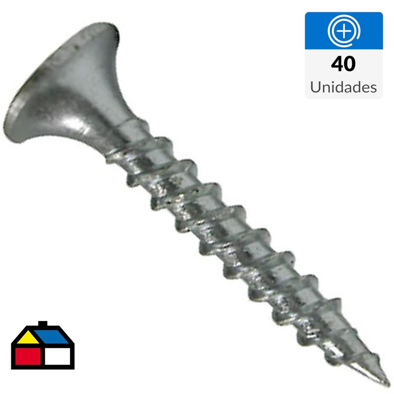 FIXSER - Tornillo Autoperforante Cabeza Phillips Yeso-Cartón 1 " 6 mm 40 Unidades