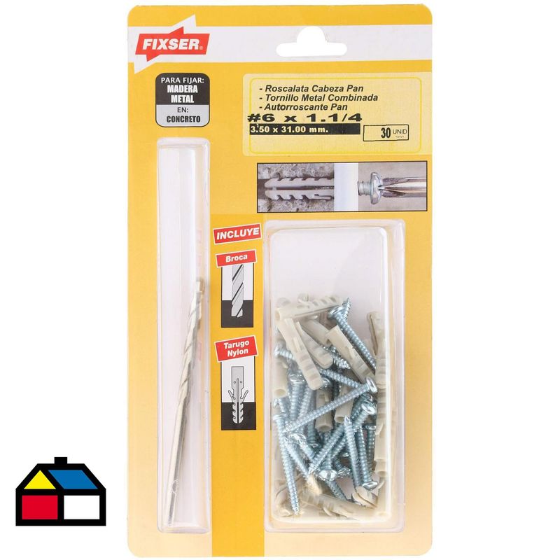 FIXSER - Tornillo Roscalata Cabeza Phillips Metal 1-1/4 " 6 mm 30 Unidades