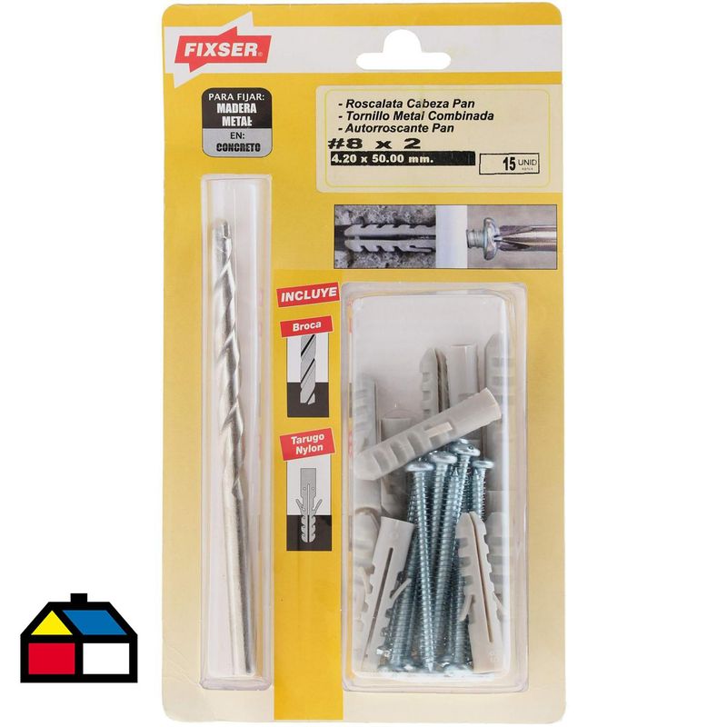 FIXSER - Tornillo Roscalata Cabeza Phillips Metal 2 " 8 mm 15 Unidades