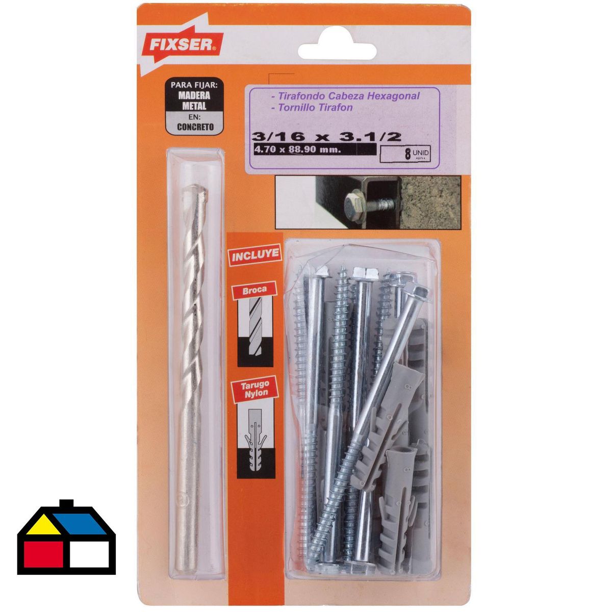 FIXSER - Tornillo Tirafondo Metal 3-1/2 " 3/16 " 8 unidad(es)