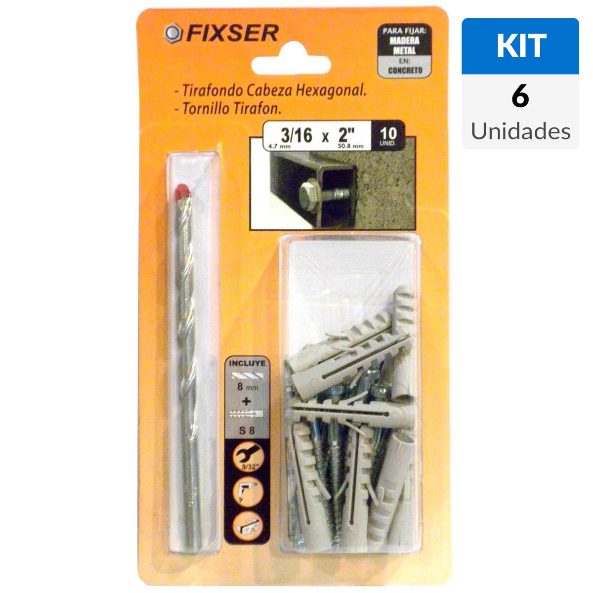 FIXSER - Tornillo Tirafondo Metal 2-1/2 " 1/4 " 6 unidad(es)