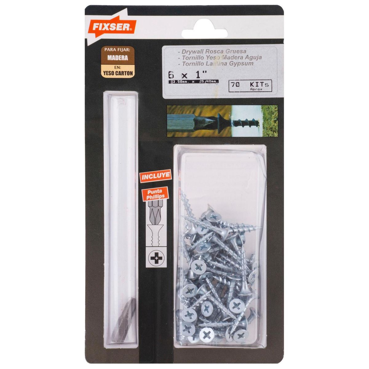 FIXSER - Tornillo Autoperforante Yeso-Cartón 1 " 6 mm 70 unidad(es)