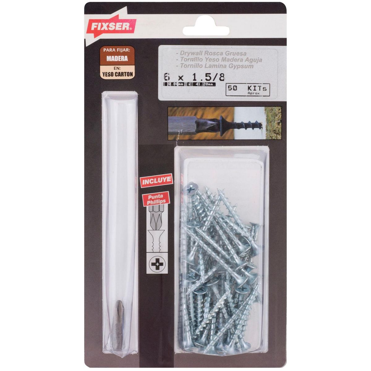 FIXSER - Tornillo Autoperforante Yeso-Cartón 1-5/8 " 6 mm 50 unidad(es)