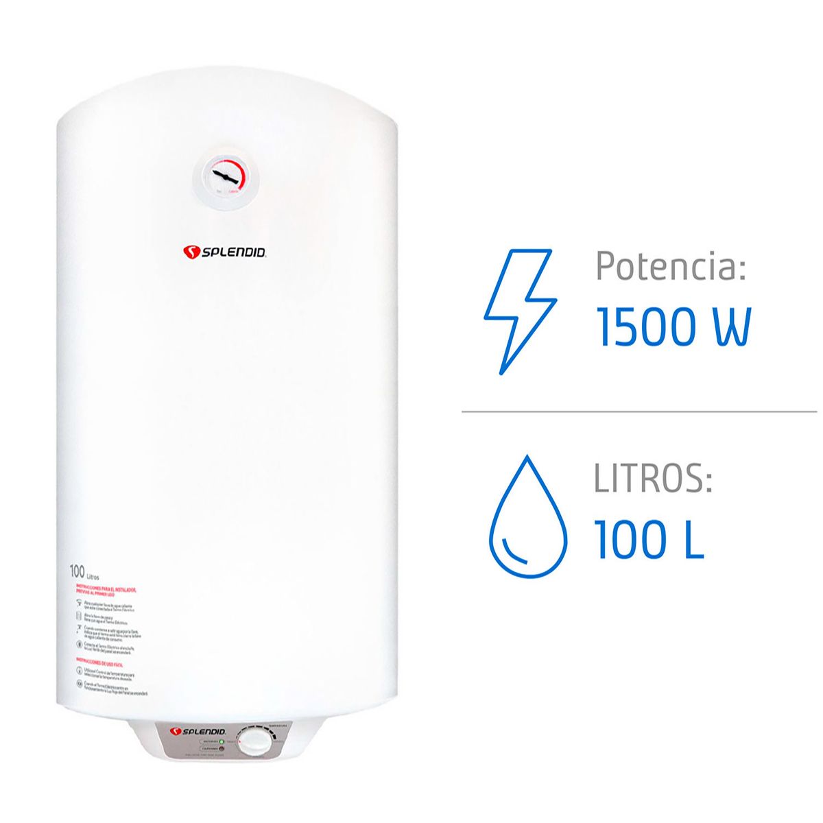 Termo Eléctrico 100 Litros 1500 W de Muro, marca SPLENDID - Foto Principal