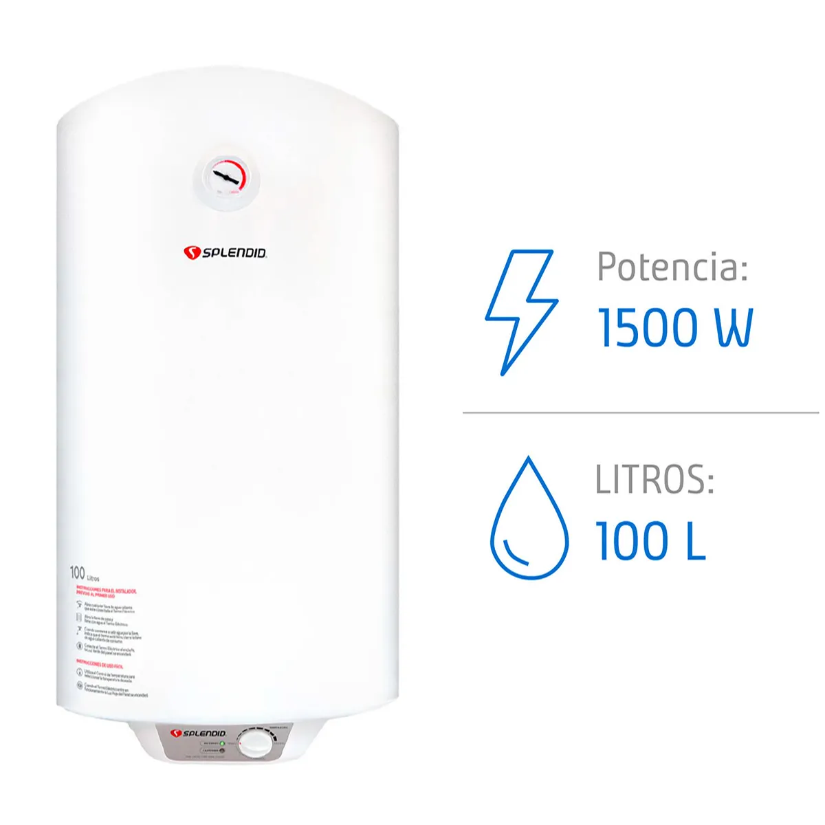 Termo Eléctrico 100 Litros 1500 W de Muro, marca SPLENDID - Foto Principal