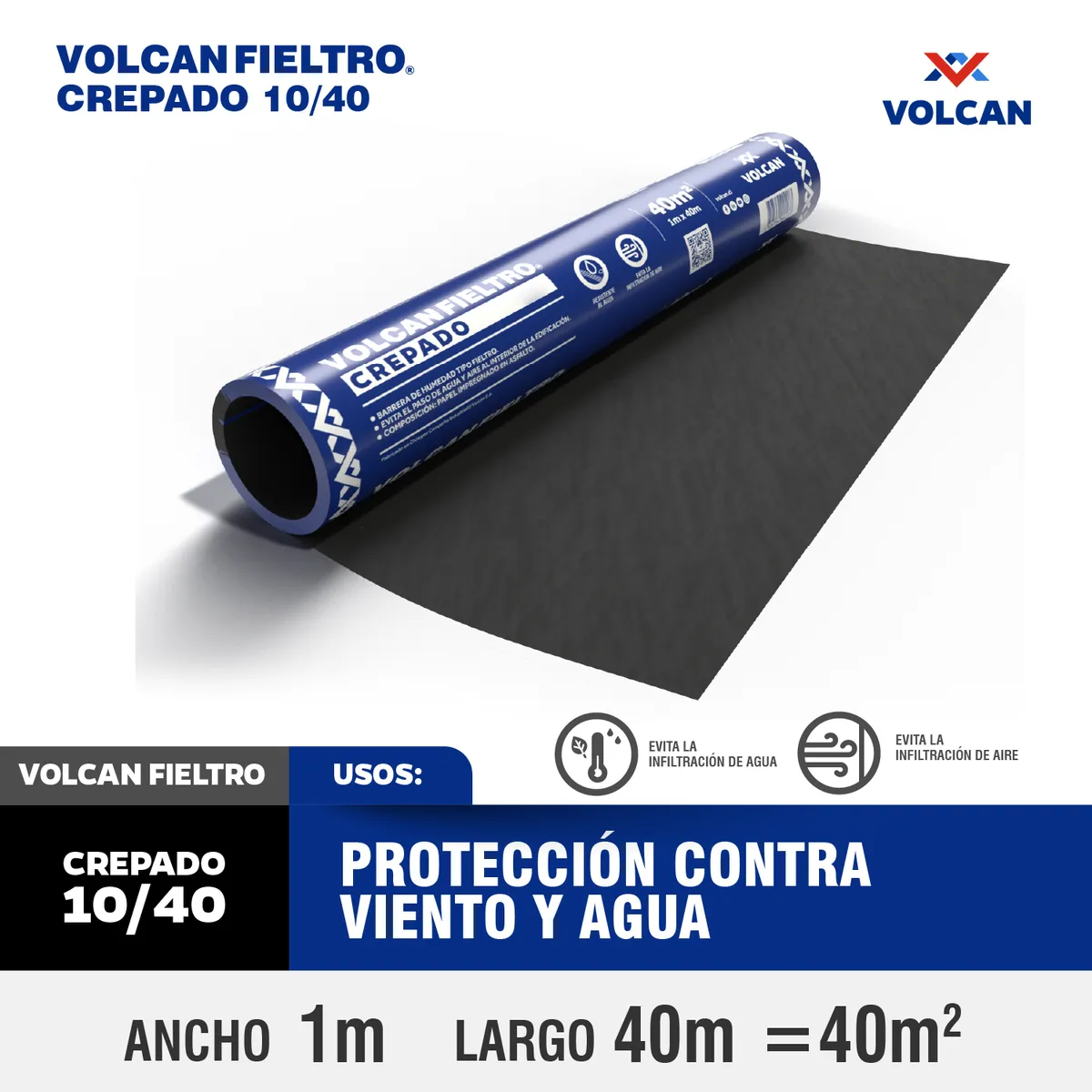 VOLCAN - Fieltro Asfáltico Crepado 40 M2 10/40