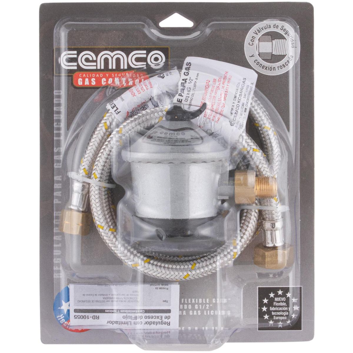 CEMCO - Kit regulador de gas + manguera 3/8" 1/2" HI