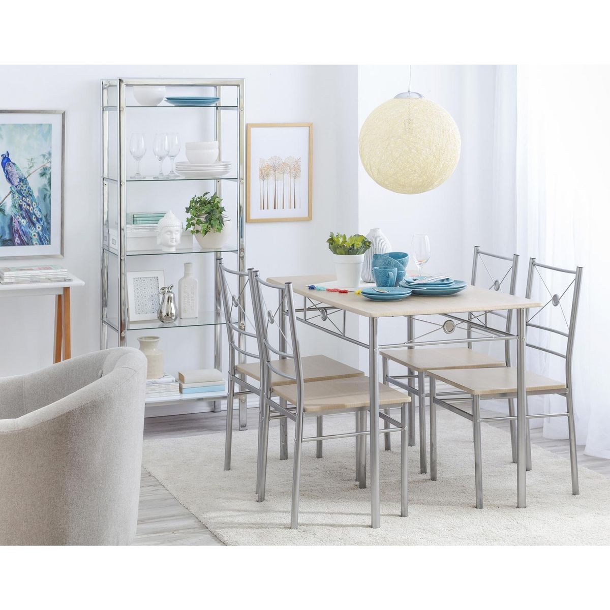 JUST HOME COLLECTION - Juego de Comedor JX-18A210 4 Sillas Mesa Rectangular 70x76x110 cm Haya