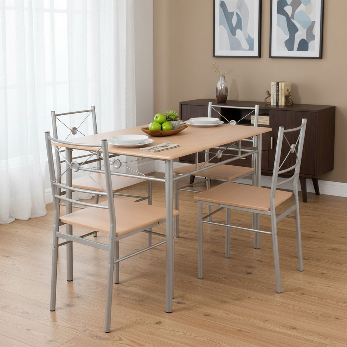 JUST HOME COLLECTION - Juego de Comedor JX-18A210 4 Sillas Mesa Rectangular 70x76x110 cm Madera