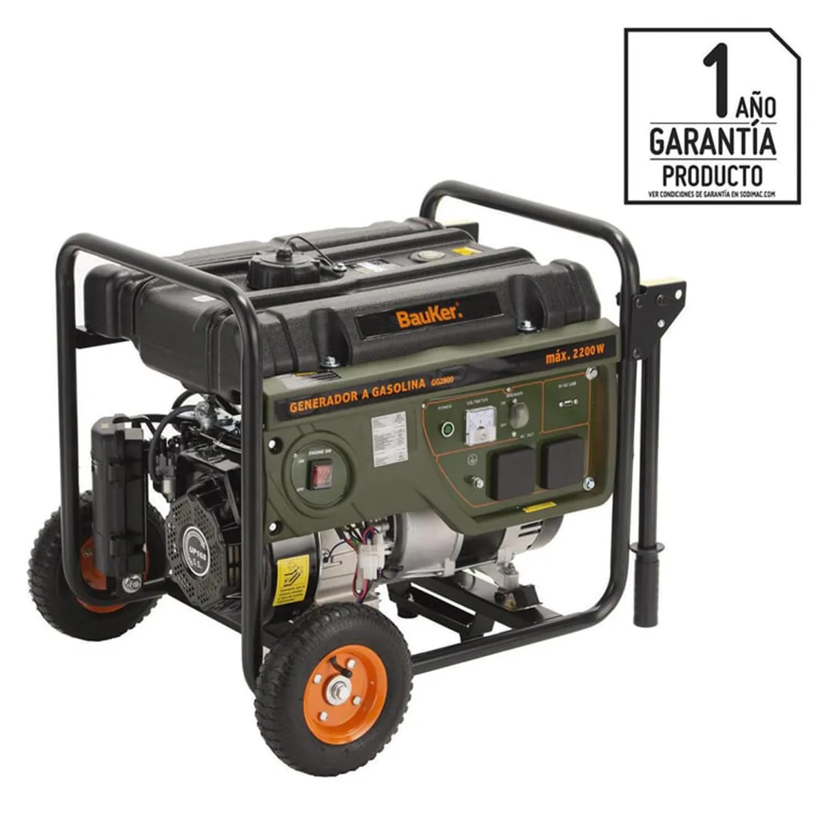 BAUKER - Generador Eléctrico a Gasolina Partida Manual 2200 W 15 l