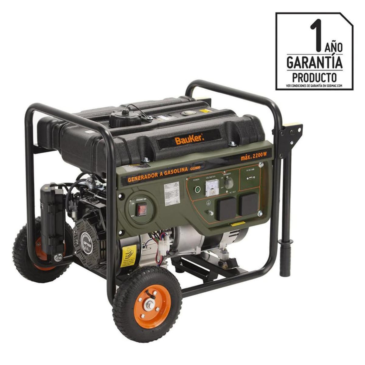 BAUKER - Generador Eléctrico a Gasolina Partida Manual 2200 W 15 l