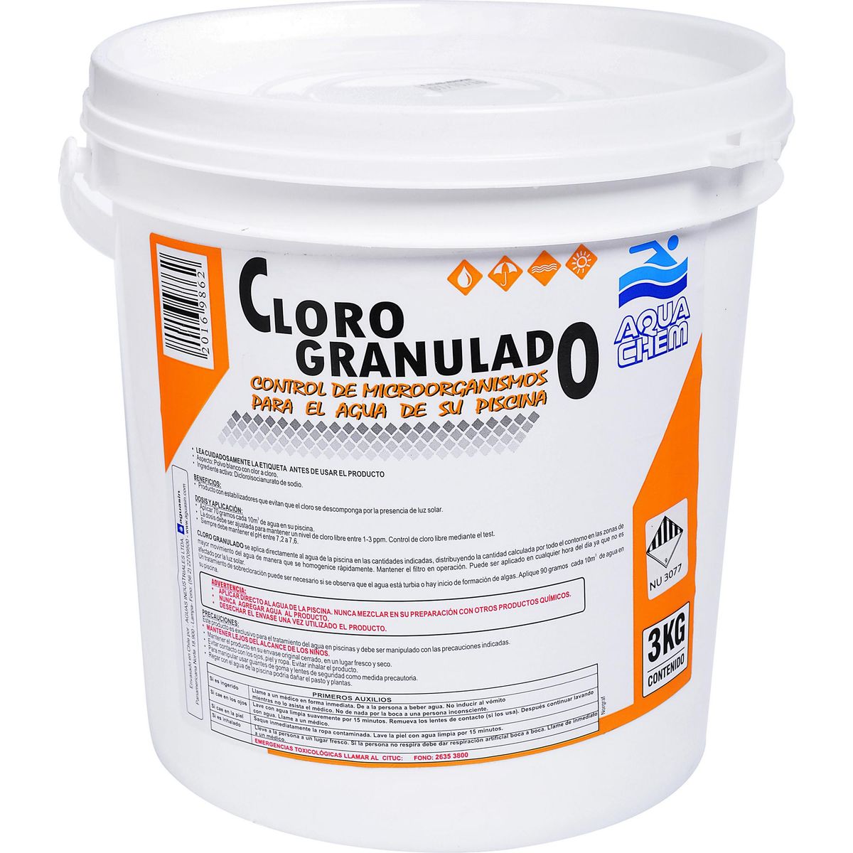 AQUACHEM - Cloro para Piscinas Granulado 3 kg Tineta