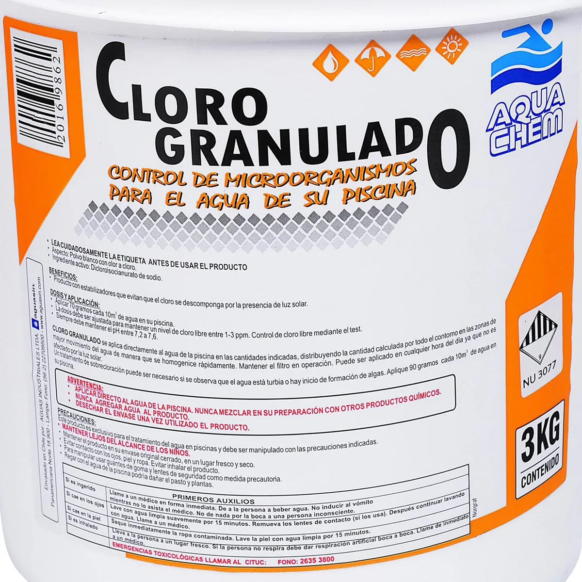 AQUACHEM - Cloro para Piscinas Granulado 3 kg Tineta
