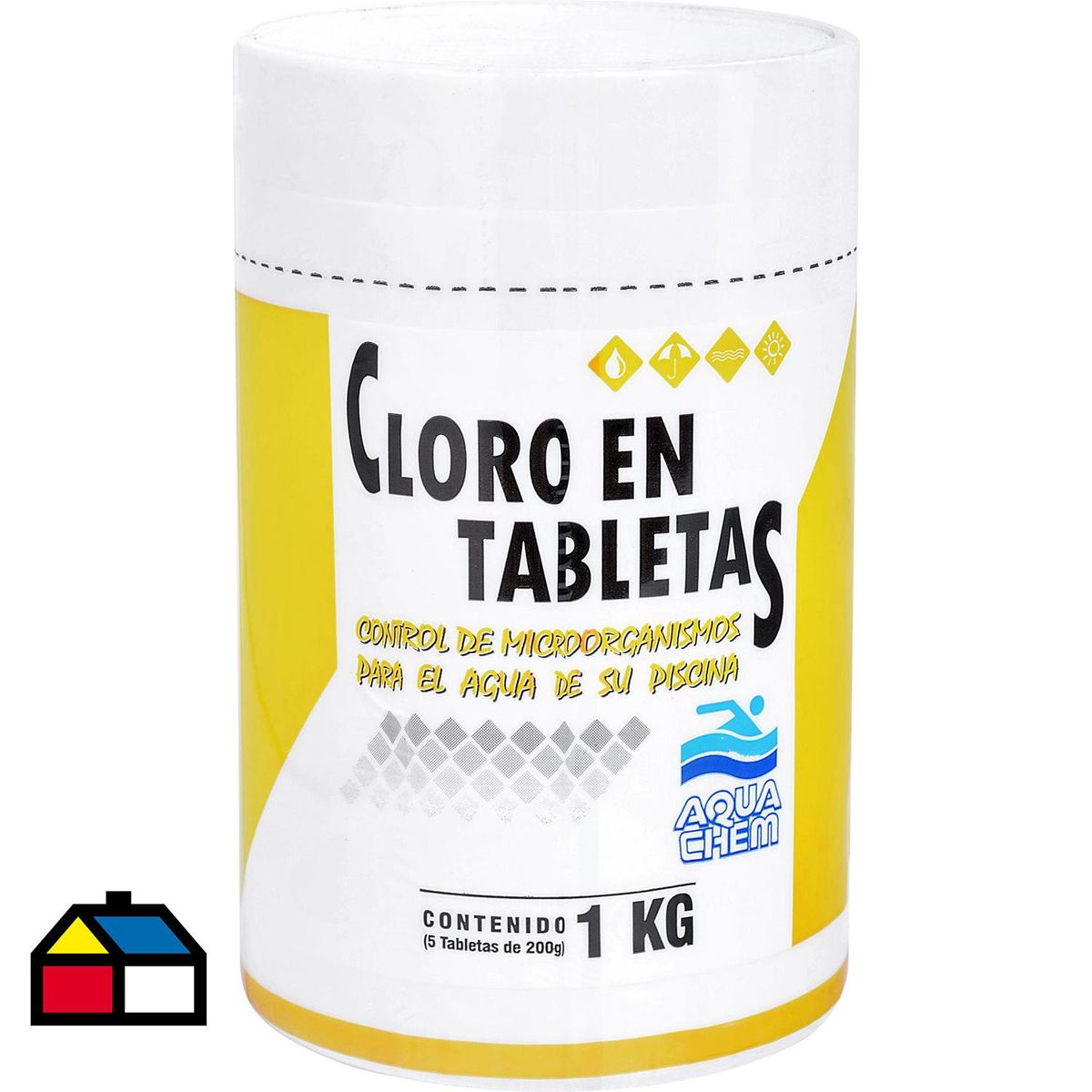 AQUACHEM - Cloro para Piscinas Tableta 1 kg Frasco (plástico/vidrio)