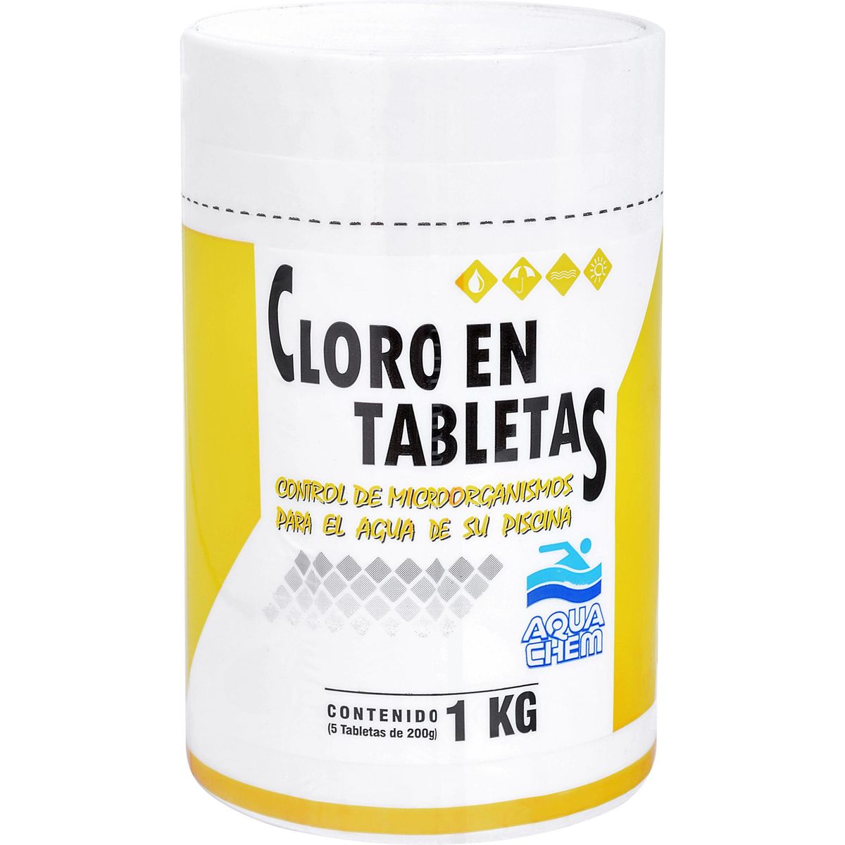 AQUACHEM - Cloro para Piscinas Tableta 1 kg Frasco (plástico/vidrio)