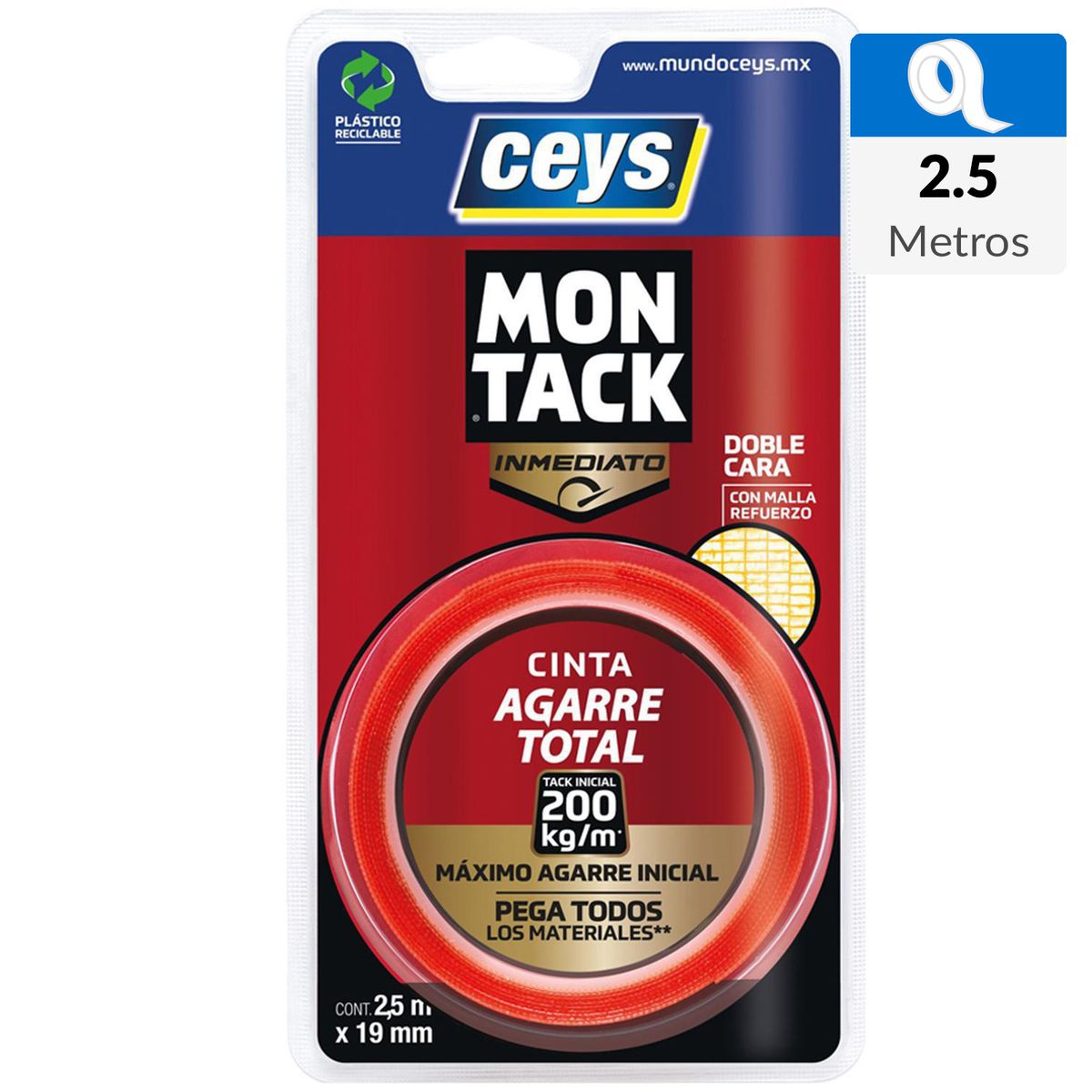 MONTACK - Cinta de montaje roja 19mm x 2.5mts