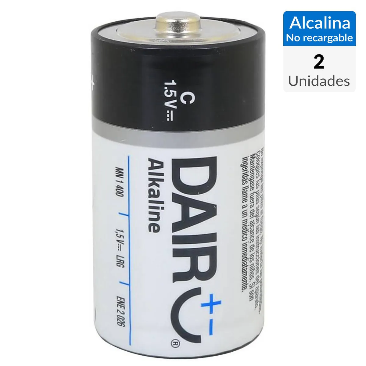 DAIRU - Pack 2 pilas alcalina C 1.5V
