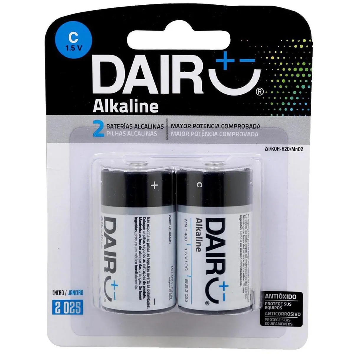 DAIRU - Pack 2 pilas alcalina C 1.5V