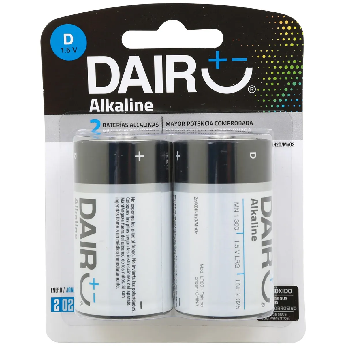 DAIRU - Pack de 2 pilas alcalinas D 1.5V
