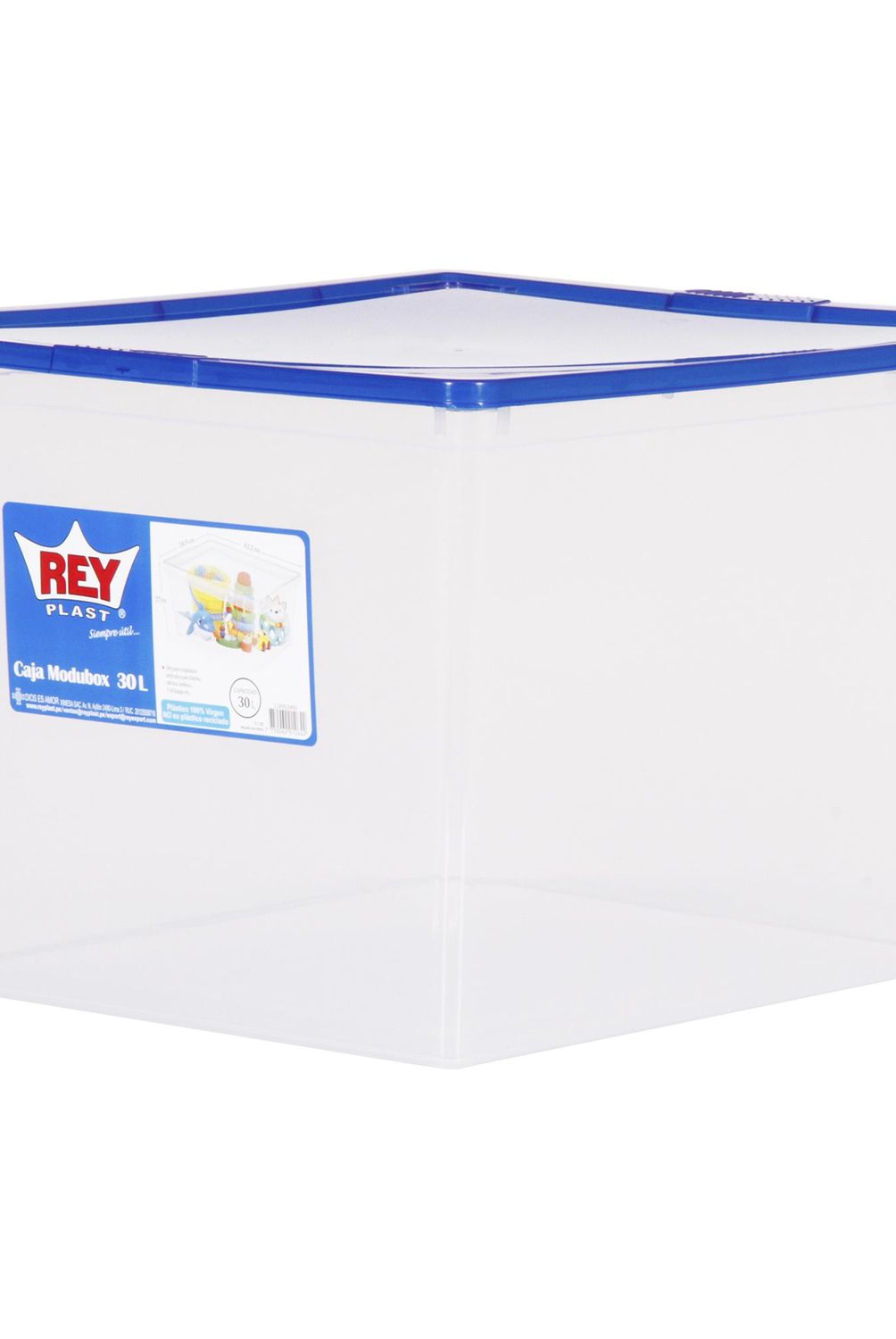 REY - Caja Organizadora 35x27x42 cm 30 l Transparente/ Azul