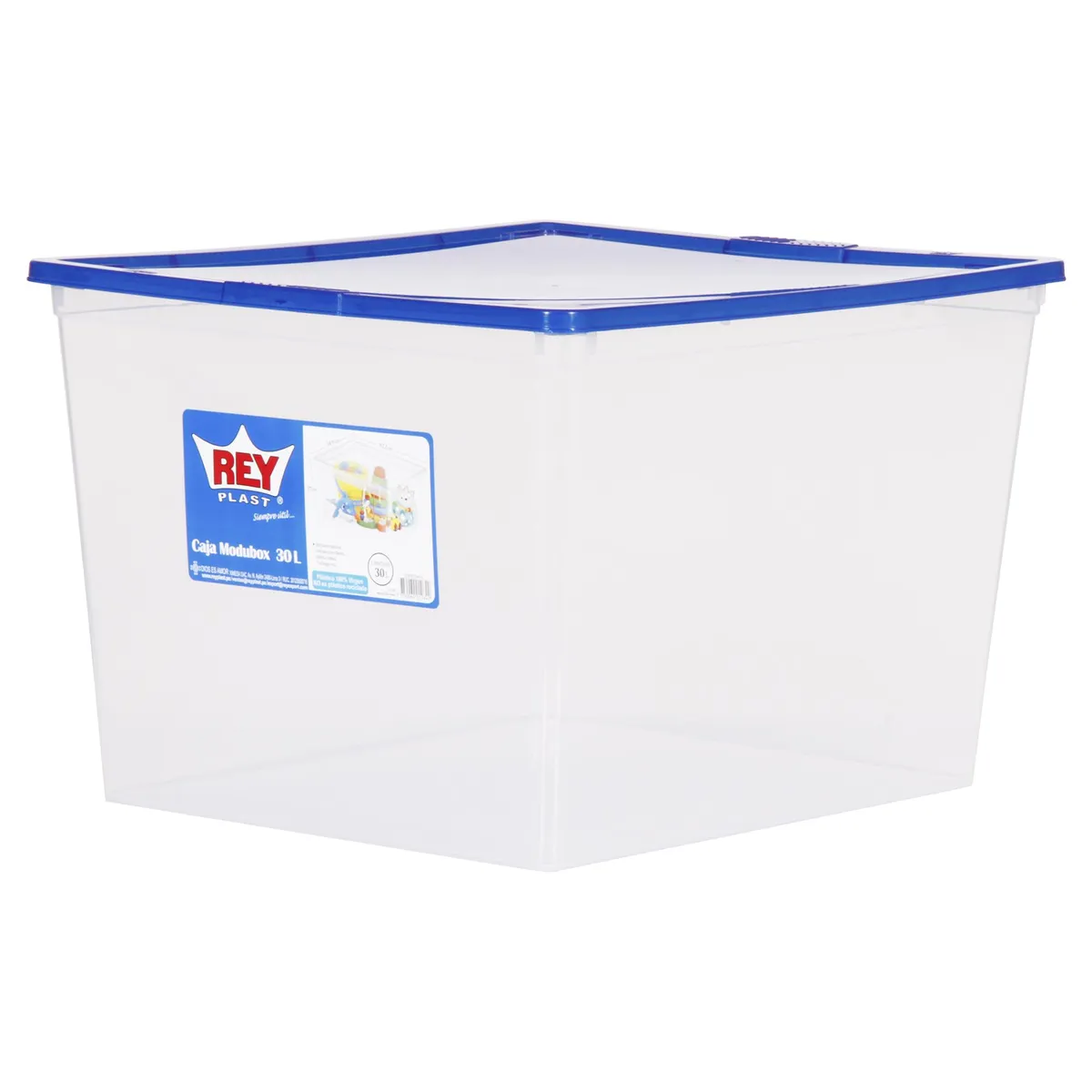 REY - Caja Organizadora 35x27x42 cm 30 l Transparente/ Azul
