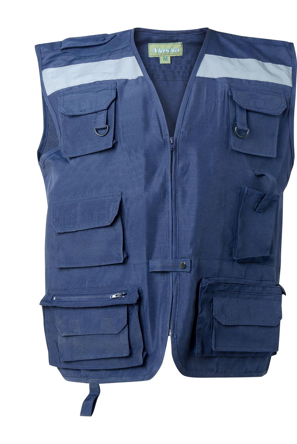ALASKA - Chaleco geólogo poplin azul, cinta reflectiva, multibolsillos, talla m