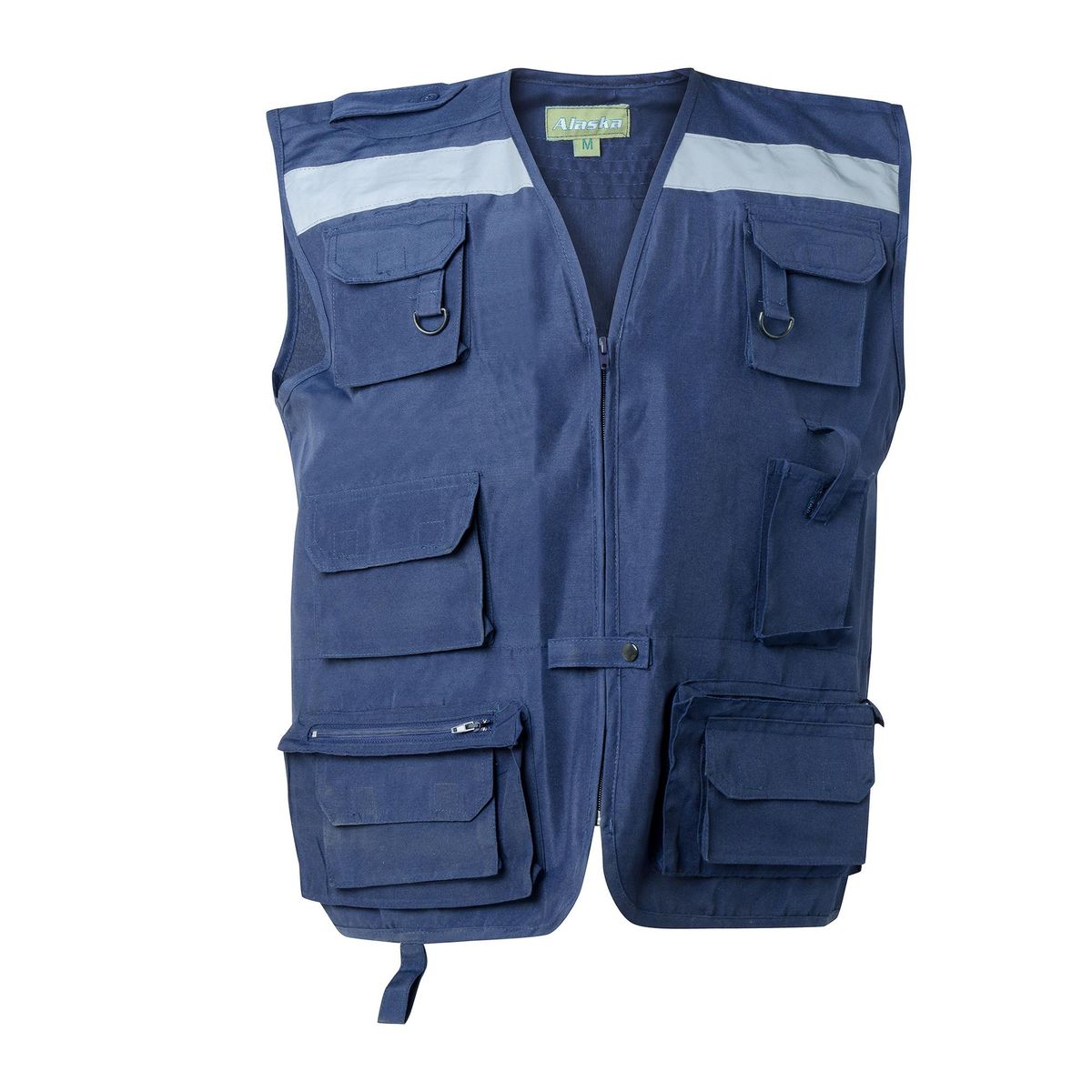 ALASKA - Chaleco geólogo poplin azul, cinta reflectiva, multibolsillos, talla m