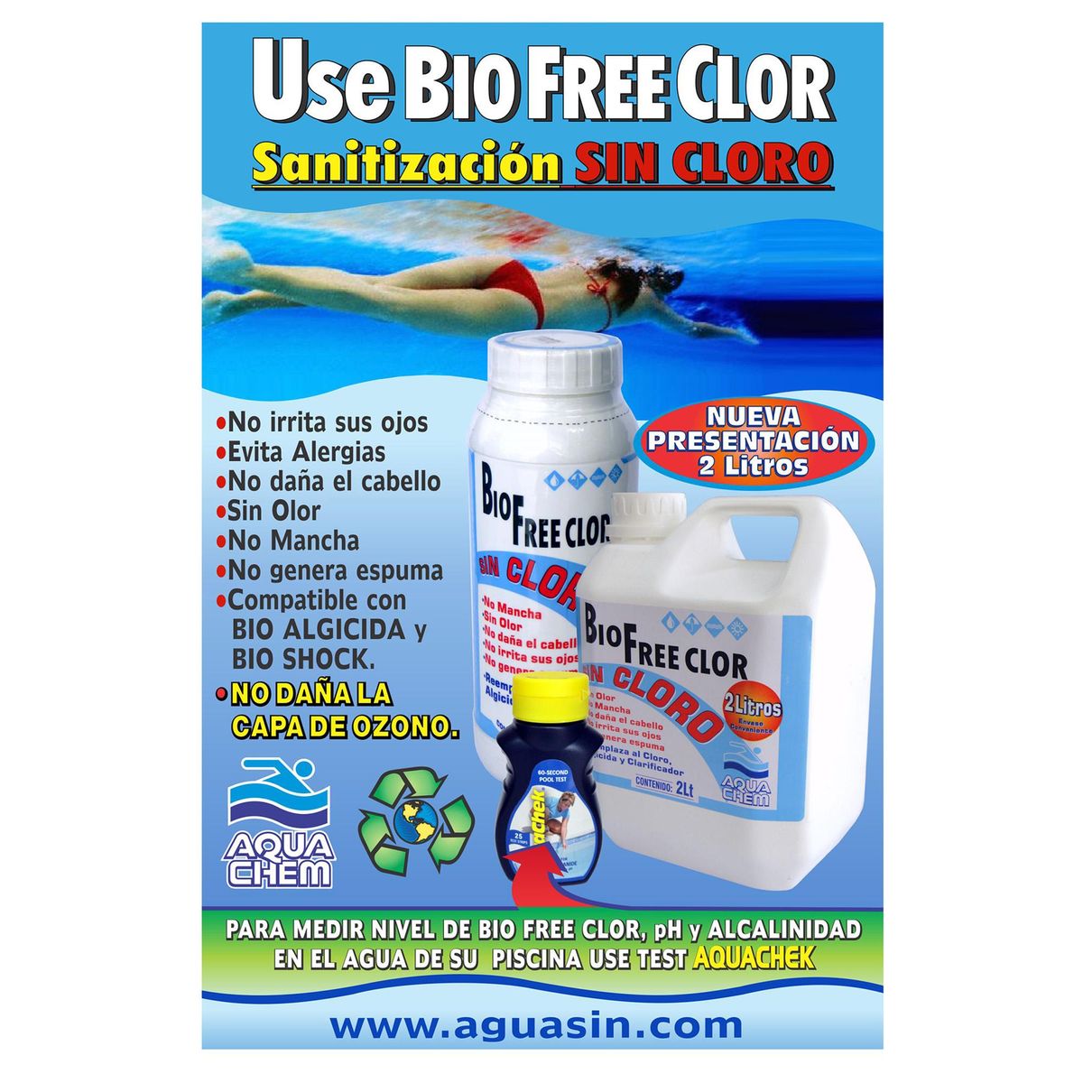 AQUACHEM - Mantenedor para Piscinas Líquido 1 l Frasco (plástico/vidrio)