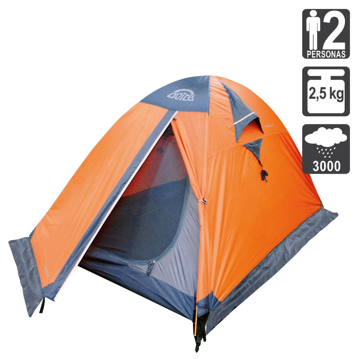 DOITE - Carpa Camping Teide 2 Personas Gris/Naranja