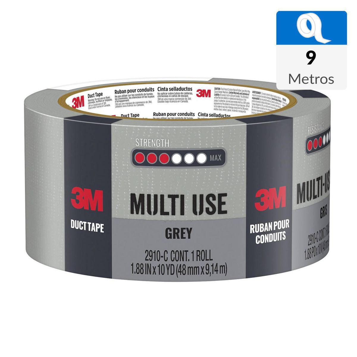3M - Cinta de Tela Duct Tape de reparación Gris 48 mm x 9.14 mts
