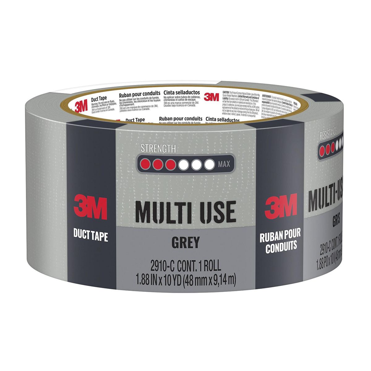 3M - Cinta de Tela Duct Tape de reparación Gris 48 mm x 9.14 mts