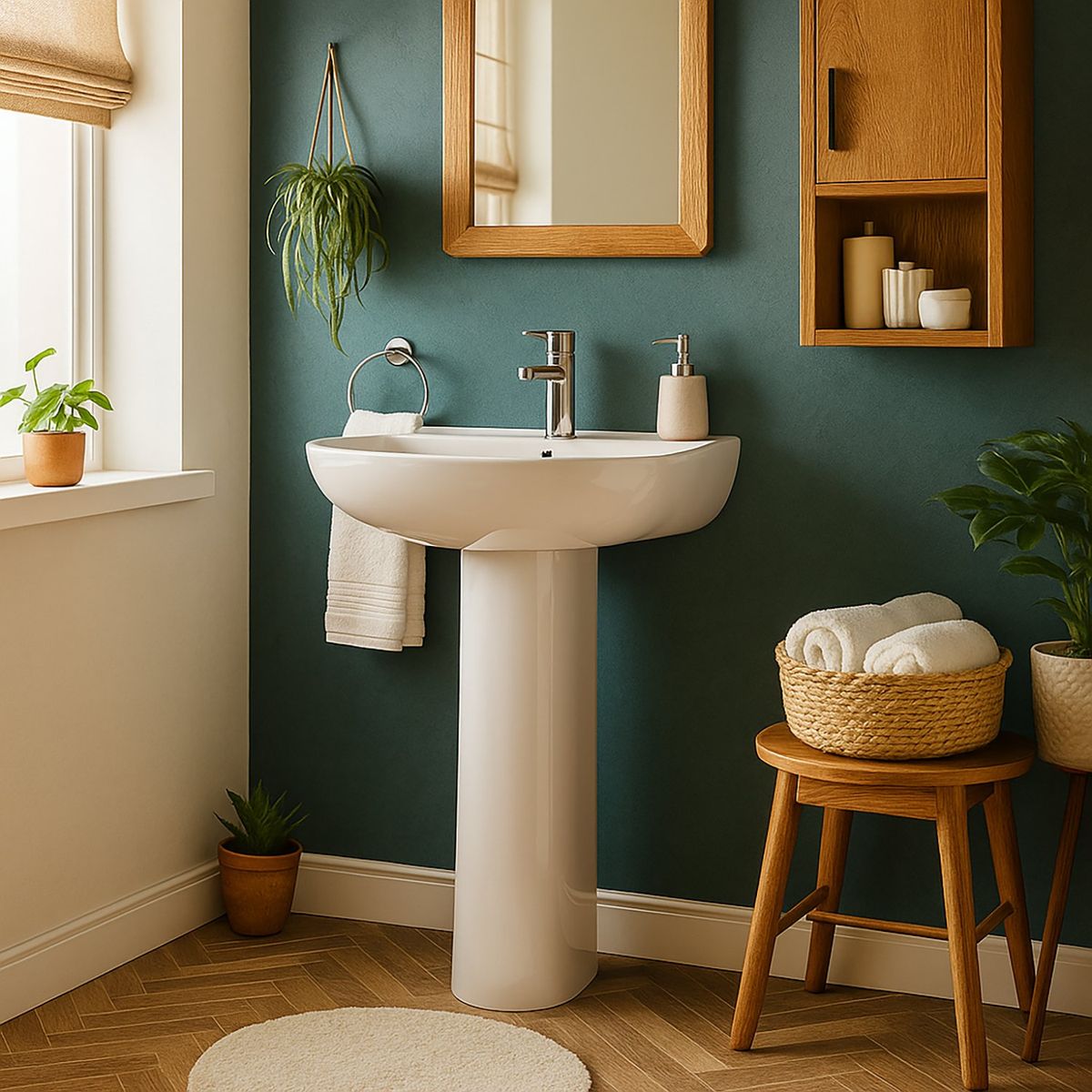 FANALOZA - Lavamanos Forma Redonda Loza 54.5x14x46 cm Blanco